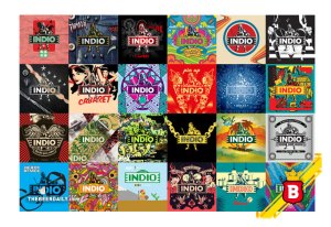 Parte de las 120 diferentes etiquetas conmemorativas de Indio