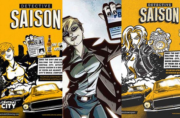 De izq. a der., la imagen "original" de la Saison, el dibujo original plagiado, y la nueva etiqueta de esta cerveza canadiense.